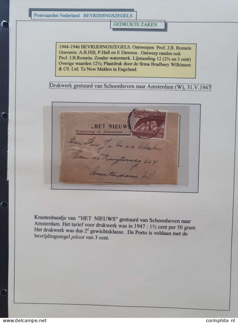 Cover 1872-1987, collectie van ruim 100 krantenbandjes w.b. betere ex. en drukwerkrolstempels, keurig opgezet in ringban