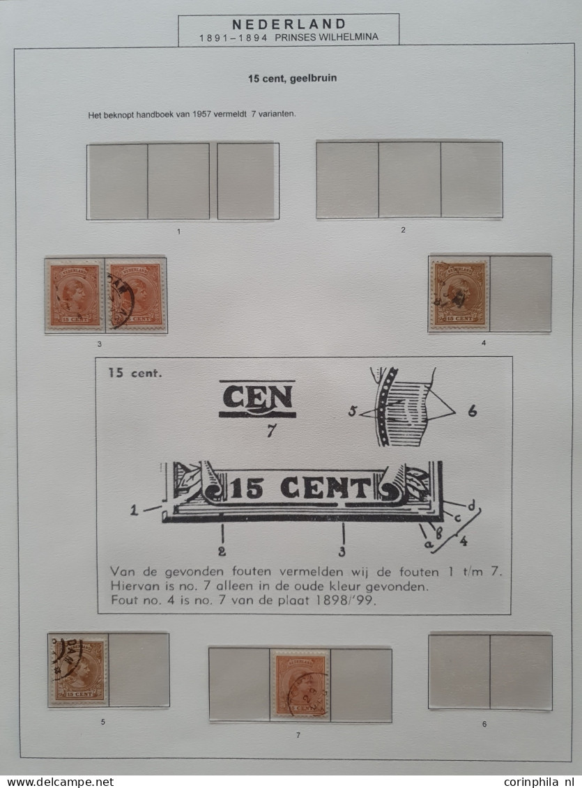 1891-1899, emissie Hangend Haar, zwaar gespecialiseerde meest gestempelde collectie met o.a. kleuren, papiersoorten, (se