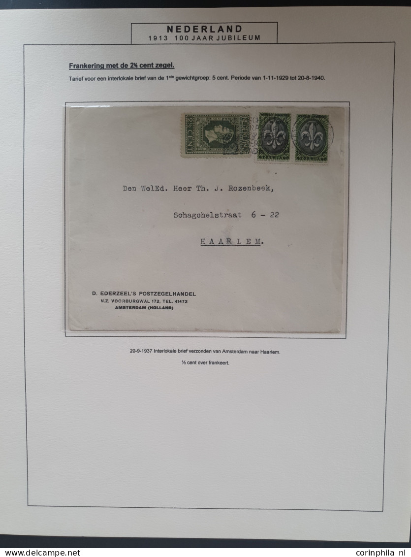 Cover 1913-1937, emissie 1913, uitgebreide collectie met o.a. ca. 170 poststukken (w.b. betere ex. en veel buitenlandse 