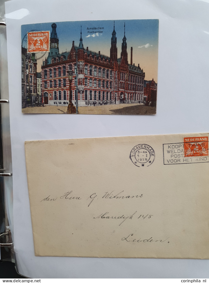 Cover 1924-1939, emissies Lebeau en Veth, ruim 1000 poststukken w.b. betere frankeringen, buitenlandse bestemmingen, exp