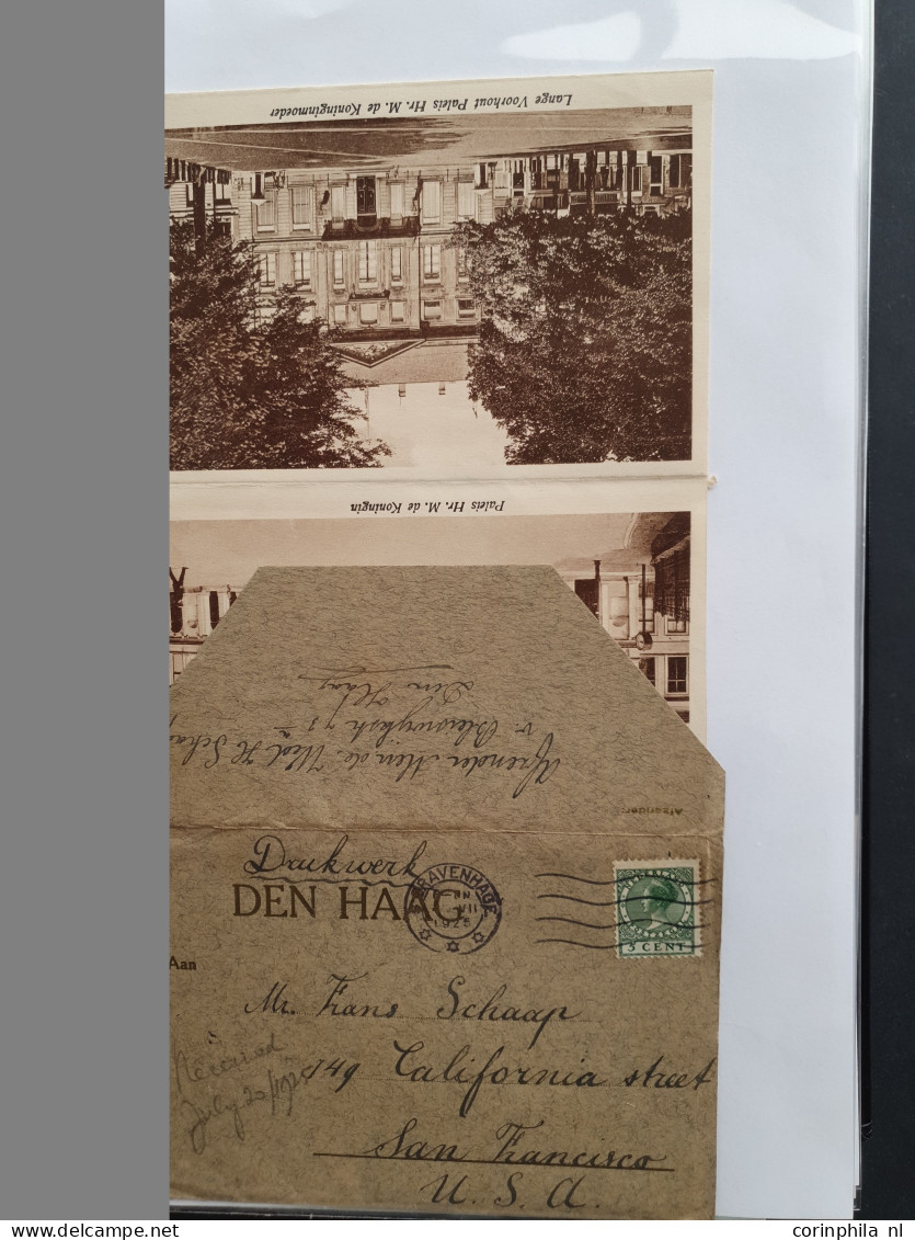 Cover 1924-1939, emissies Lebeau en Veth, ruim 1000 poststukken w.b. betere frankeringen, buitenlandse bestemmingen, exp