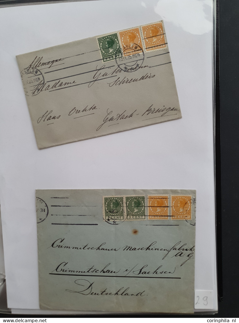 Cover 1924-1939, emissies Lebeau en Veth, ruim 1000 poststukken w.b. betere frankeringen, buitenlandse bestemmingen, exp