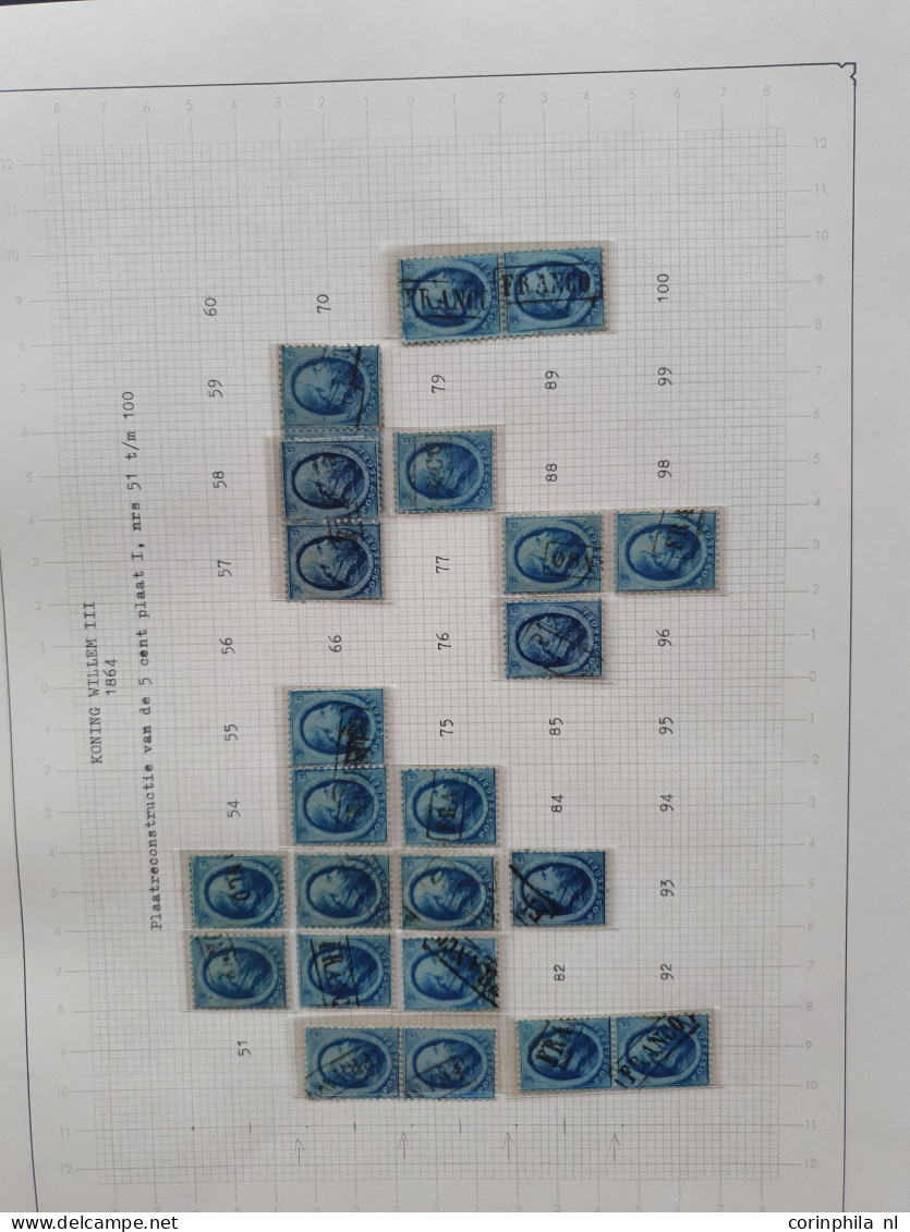 1864-1867, emissie 1864, gedeeltelijke plaatreconstructies van de 5 cent (ca. 210x), 10 cent ((ca. 320x) en 15 cent (ca.