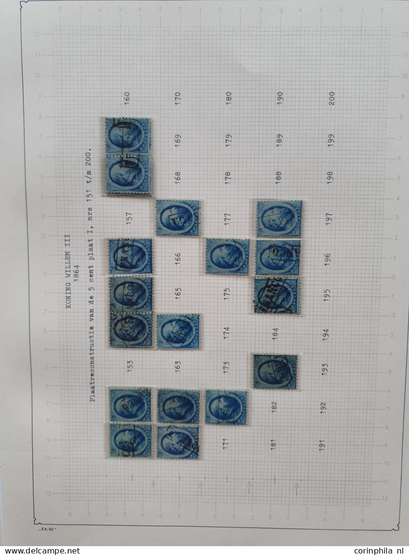 1864-1867, emissie 1864, gedeeltelijke plaatreconstructies van de 5 cent (ca. 210x), 10 cent ((ca. 320x) en 15 cent (ca.