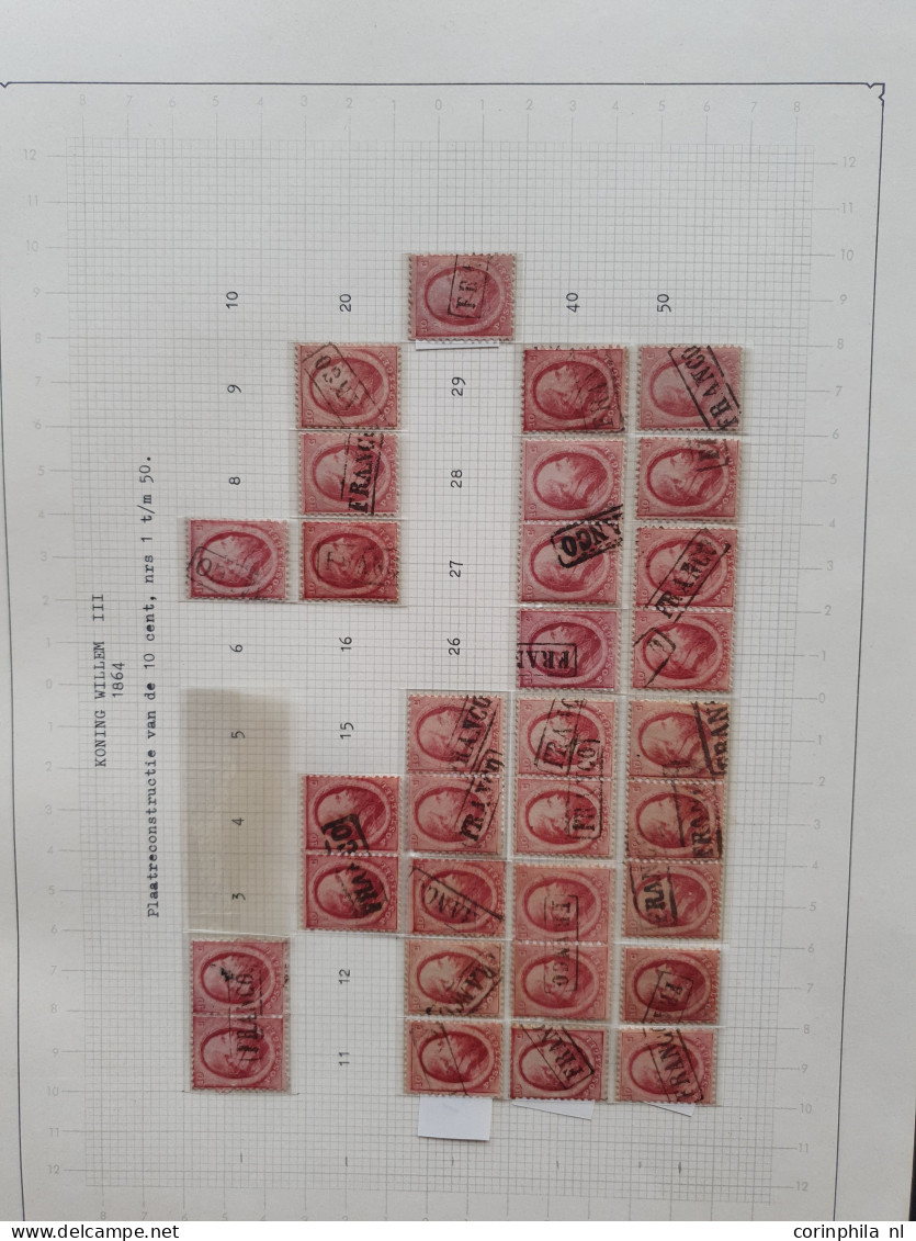 1864-1867, emissie 1864, gedeeltelijke plaatreconstructies van de 5 cent (ca. 210x), 10 cent ((ca. 320x) en 15 cent (ca.