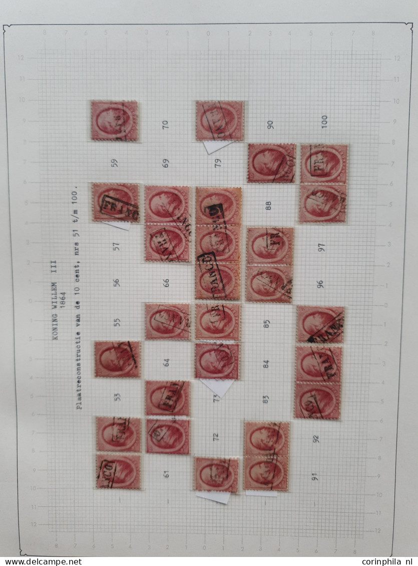 1864-1867, emissie 1864, gedeeltelijke plaatreconstructies van de 5 cent (ca. 210x), 10 cent ((ca. 320x) en 15 cent (ca.