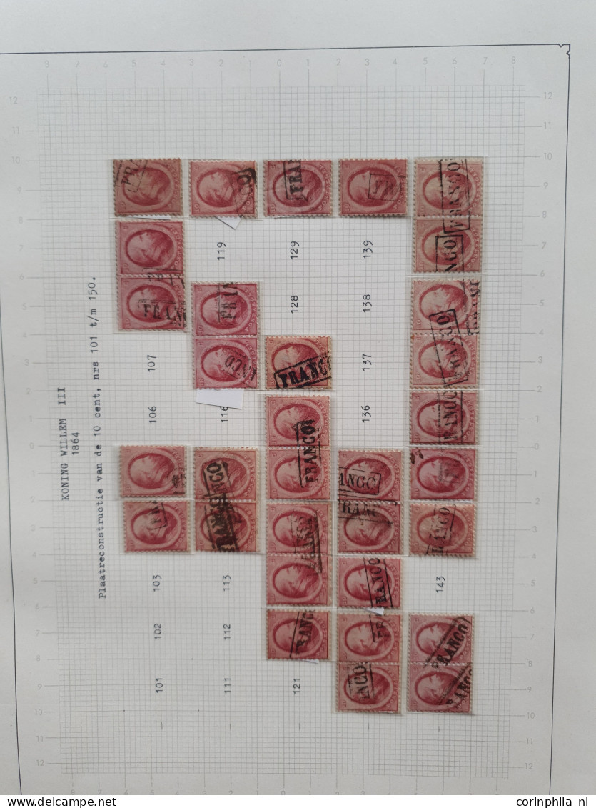 1864-1867, emissie 1864, gedeeltelijke plaatreconstructies van de 5 cent (ca. 210x), 10 cent ((ca. 320x) en 15 cent (ca.