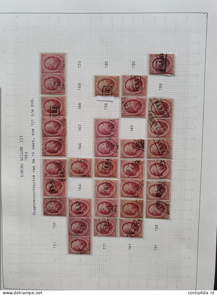 1864-1867, emissie 1864, gedeeltelijke plaatreconstructies van de 5 cent (ca. 210x), 10 cent ((ca. 320x) en 15 cent (ca.