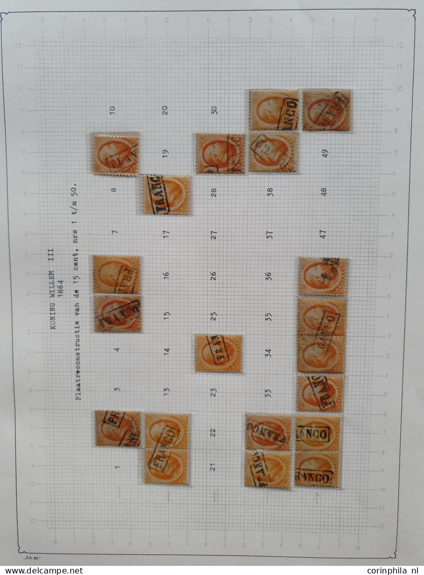 1864-1867, emissie 1864, gedeeltelijke plaatreconstructies van de 5 cent (ca. 210x), 10 cent ((ca. 320x) en 15 cent (ca.