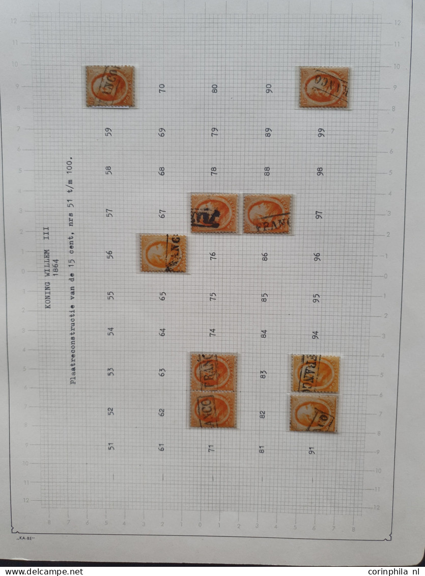 1864-1867, emissie 1864, gedeeltelijke plaatreconstructies van de 5 cent (ca. 210x), 10 cent ((ca. 320x) en 15 cent (ca.