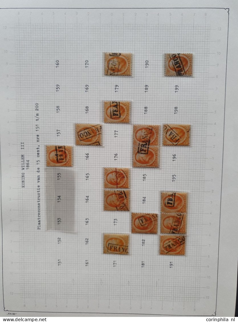 1864-1867, emissie 1864, gedeeltelijke plaatreconstructies van de 5 cent (ca. 210x), 10 cent ((ca. 320x) en 15 cent (ca.