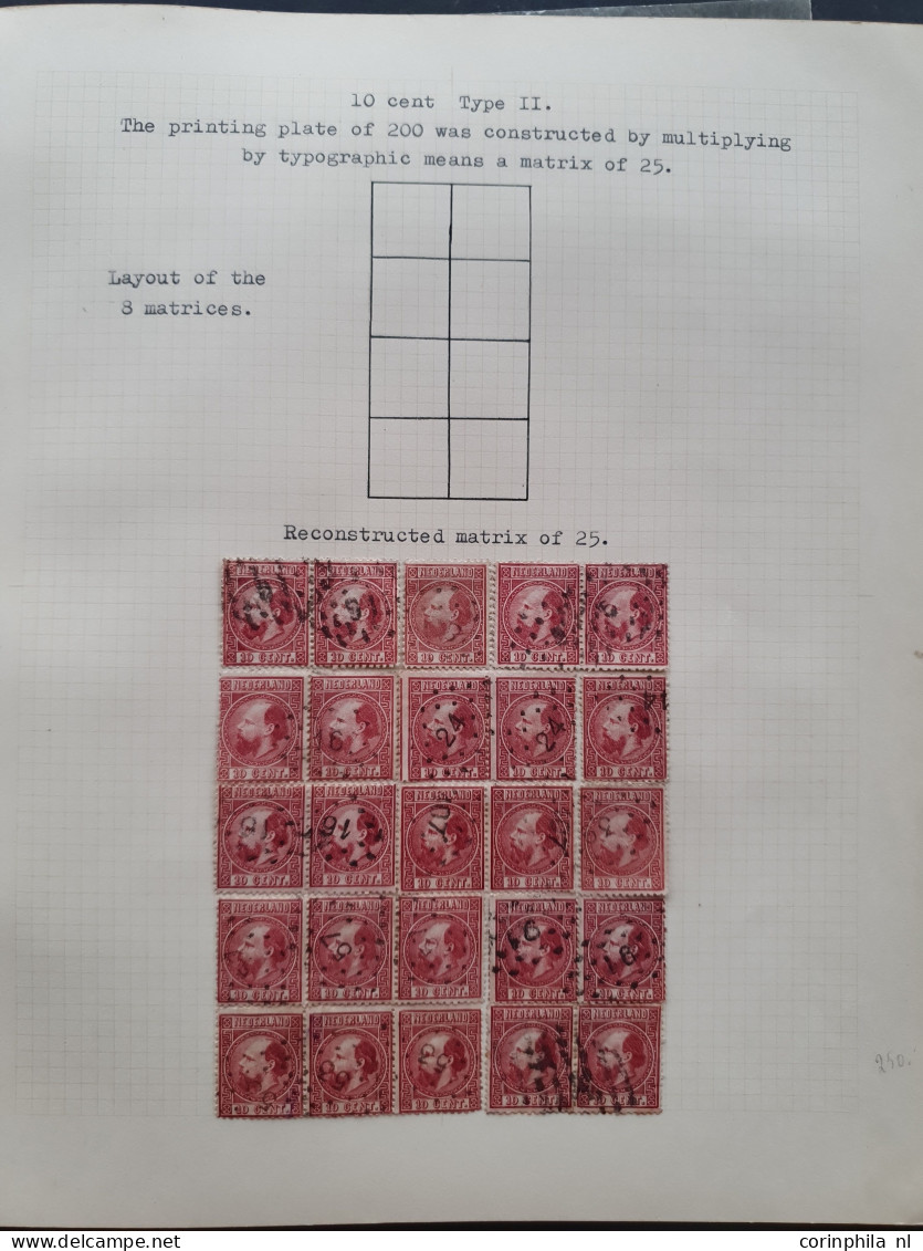 1867-1868, gespecialiseerde gestempelde collectie emissie 1867 w.b. types, tandingen, plaatreconstructies, grotere eenhe