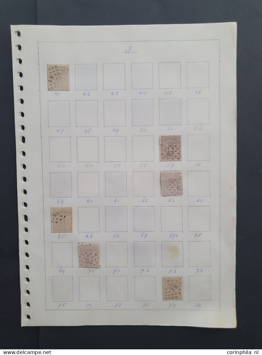 1869-1893,  collectie puntstempels tussen 1-172 op alle waarden emissie Rijkswapen 1869 w.b. mooie afdrukken en betere k