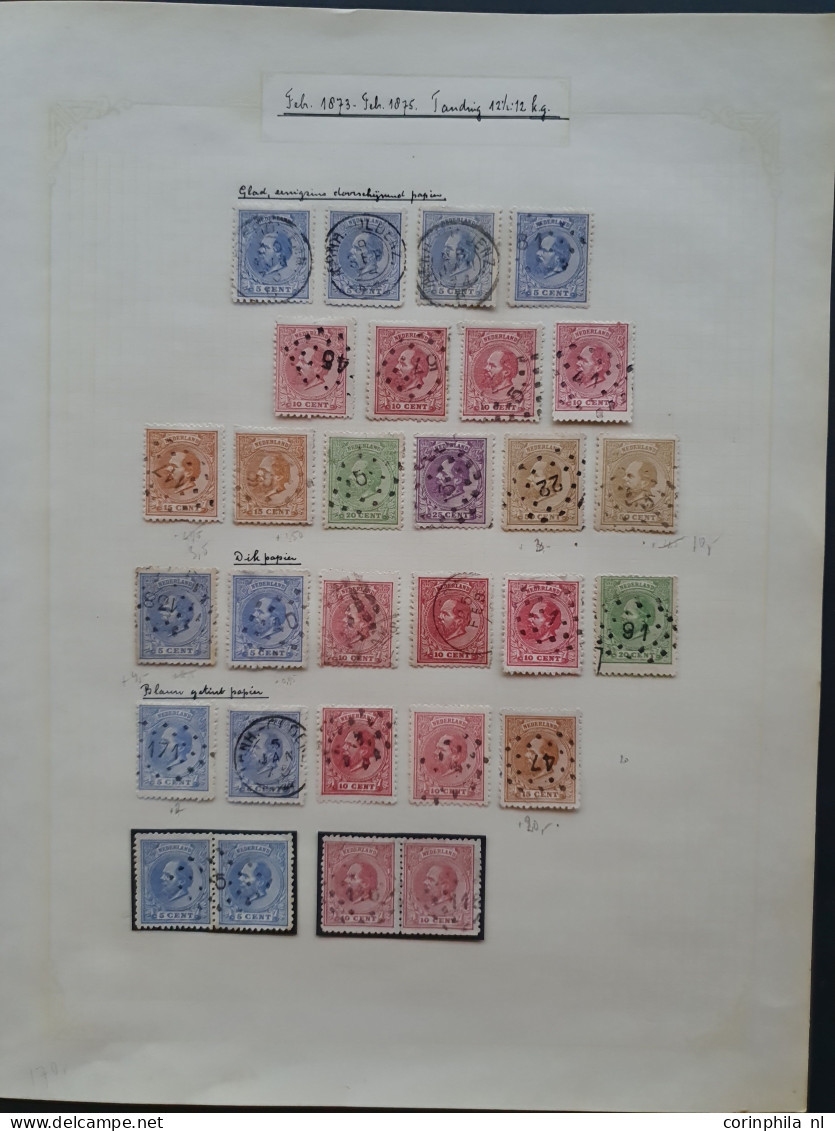 1872-1894, op papiersoorten gespecialiseerde collectie emissies 1872, Cijfer 1876 en Hangend Haar w.b. ook gecombineerde