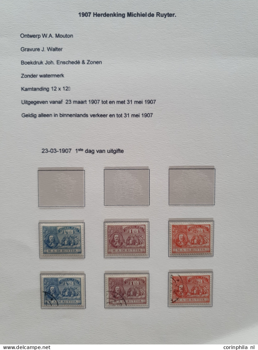 1907 Gespecialiseerde Collectie Emissie De Ruyter W.b. Grootrondstempels, Plaatfouten En Poststukken, Mooi Opgezet In Kl - Colecciones Completas