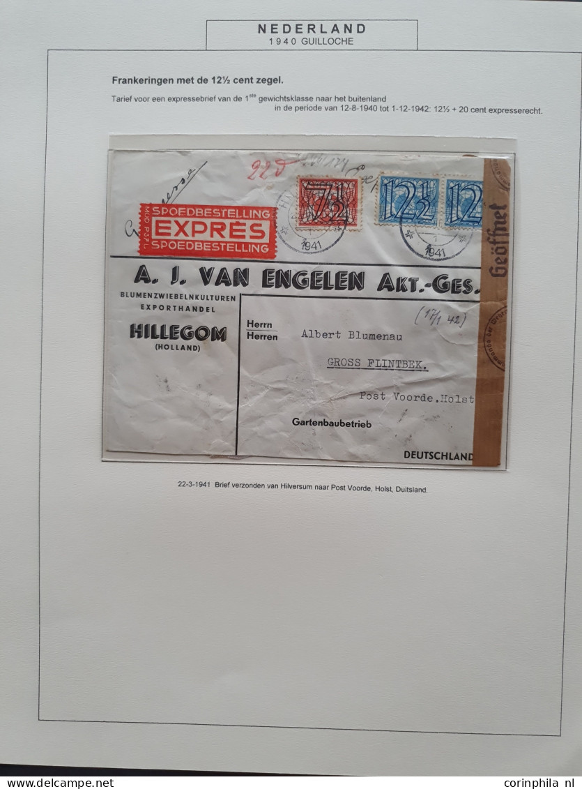 Cover 1940-1944, emissie Tralie, collectie van ca. 150 poststukken w.b. betere ex. in ordner