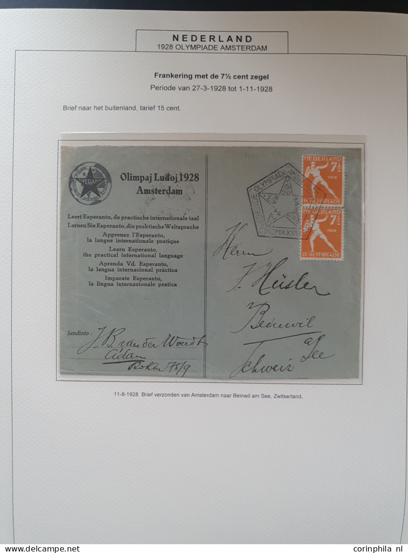 Cover 1928-1928, emissie Olympiade, gespecialiseerde collectie met o.a. 38 poststukken, w.b. veel buitenlandse bestemmin
