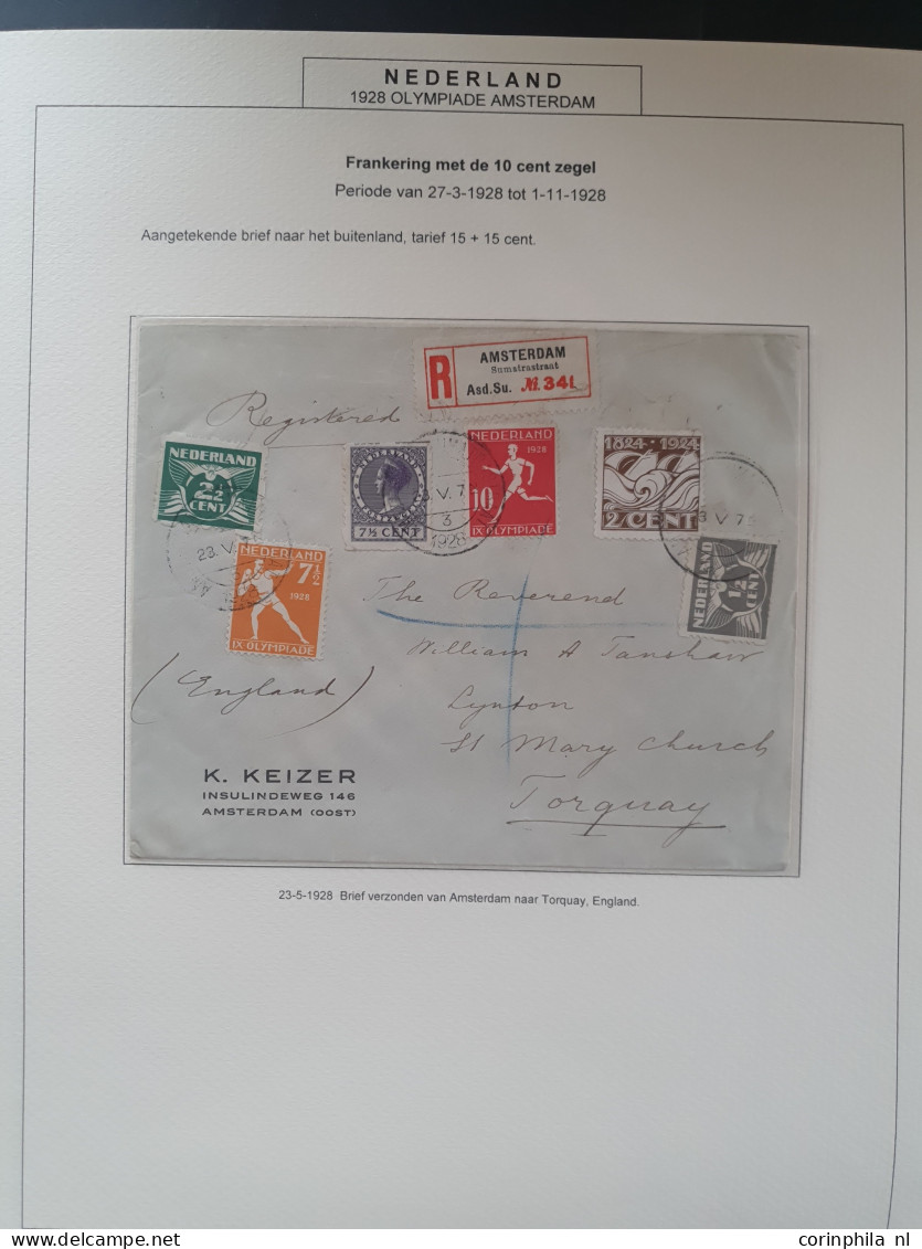 Cover 1928-1928, emissie Olympiade, gespecialiseerde collectie met o.a. 38 poststukken, w.b. veel buitenlandse bestemmin