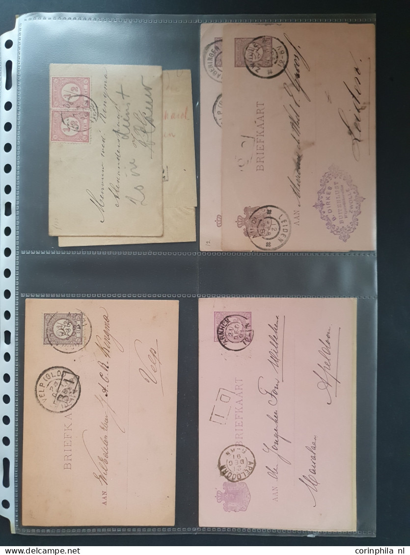 Cover 1820-1950 ca., ruim 300 post(waarde)stukken met o.a. betere Bontkraag frankeringen, Legioenblokken etc. in ringban