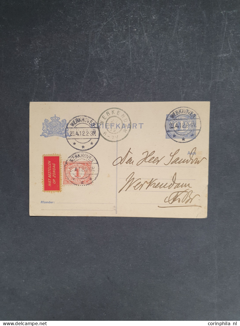 Cover 1870c- 1960c post en postwaardestukken w.b. stempels, mengfrankeringen, particulier bedrukt, bestemmingen, 1 crash