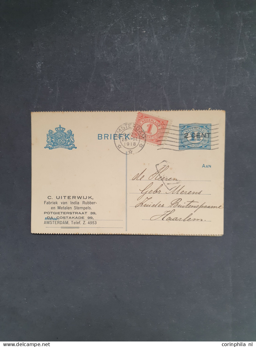 Cover 1870c- 1960c post en postwaardestukken w.b. stempels, mengfrankeringen, particulier bedrukt, bestemmingen, 1 crash