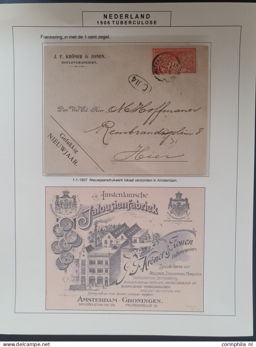 Cover 1906-1907, emissie Tuberculose, gespecialiseerde collectie met o.a. ca. 40 meest philatelistisch geinspireerde pos