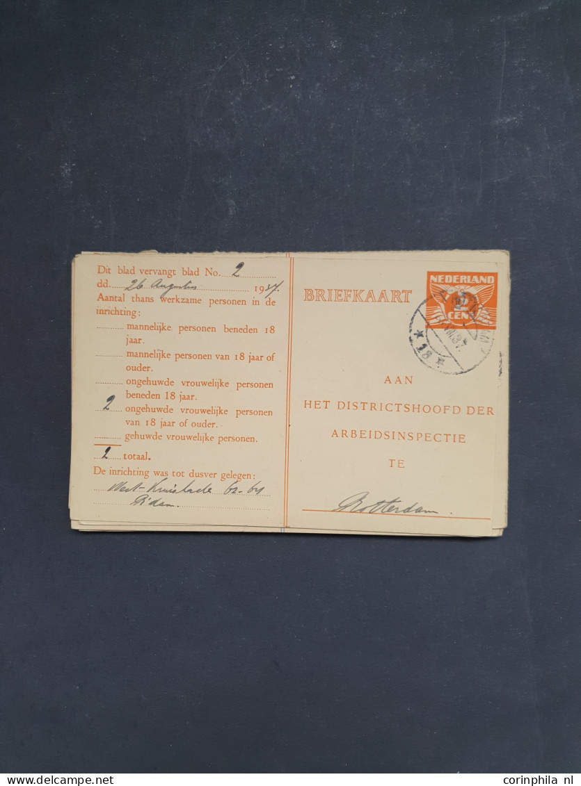 Cover 1912 en later postwaardestukken - Arbeidslijsten gebruikt en ongebruikt met veel beter matriaal inclusief doublett