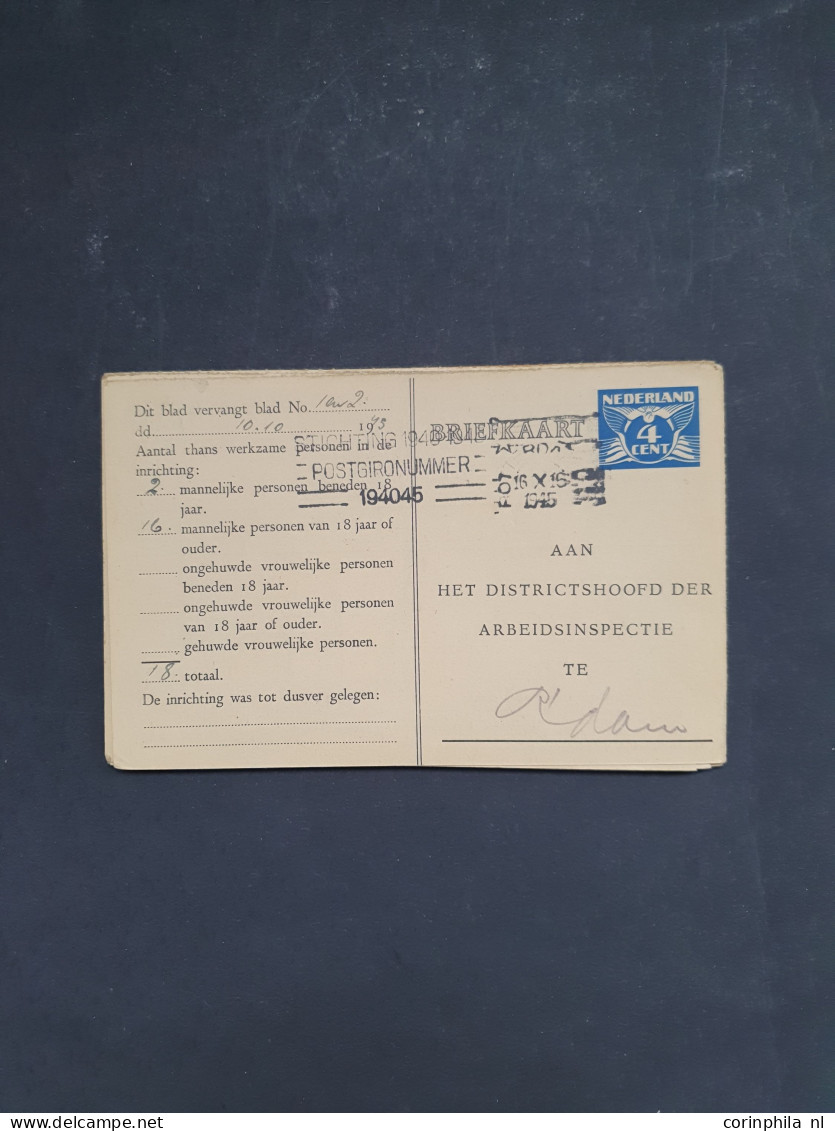 Cover 1912 en later postwaardestukken - Arbeidslijsten gebruikt en ongebruikt met veel beter matriaal inclusief doublett