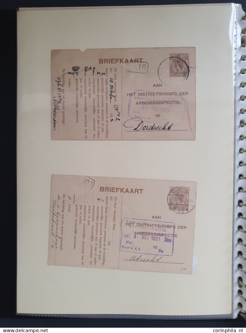 Cover 1912-1965 postwaardestukken collectie arbeidslijsten (ca. 150 ex.) gebruikt en ongebruikt w.b. betere ex. (G11a fr