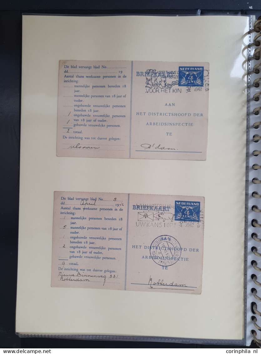 Cover 1912-1965 postwaardestukken collectie arbeidslijsten (ca. 150 ex.) gebruikt en ongebruikt w.b. betere ex. (G11a fr