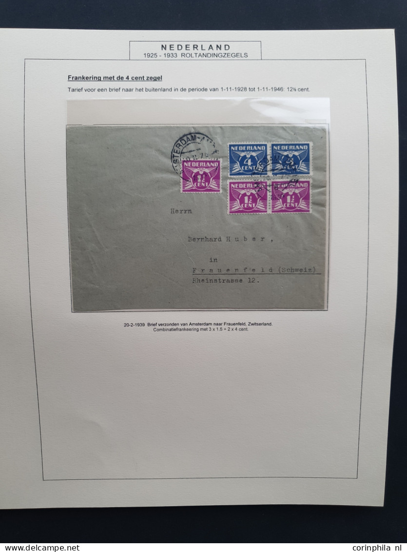1925-1935 ca., roltanding, ca. 65 poststukken w.b. betere ex. keurig opgezet op bladen in doosje
