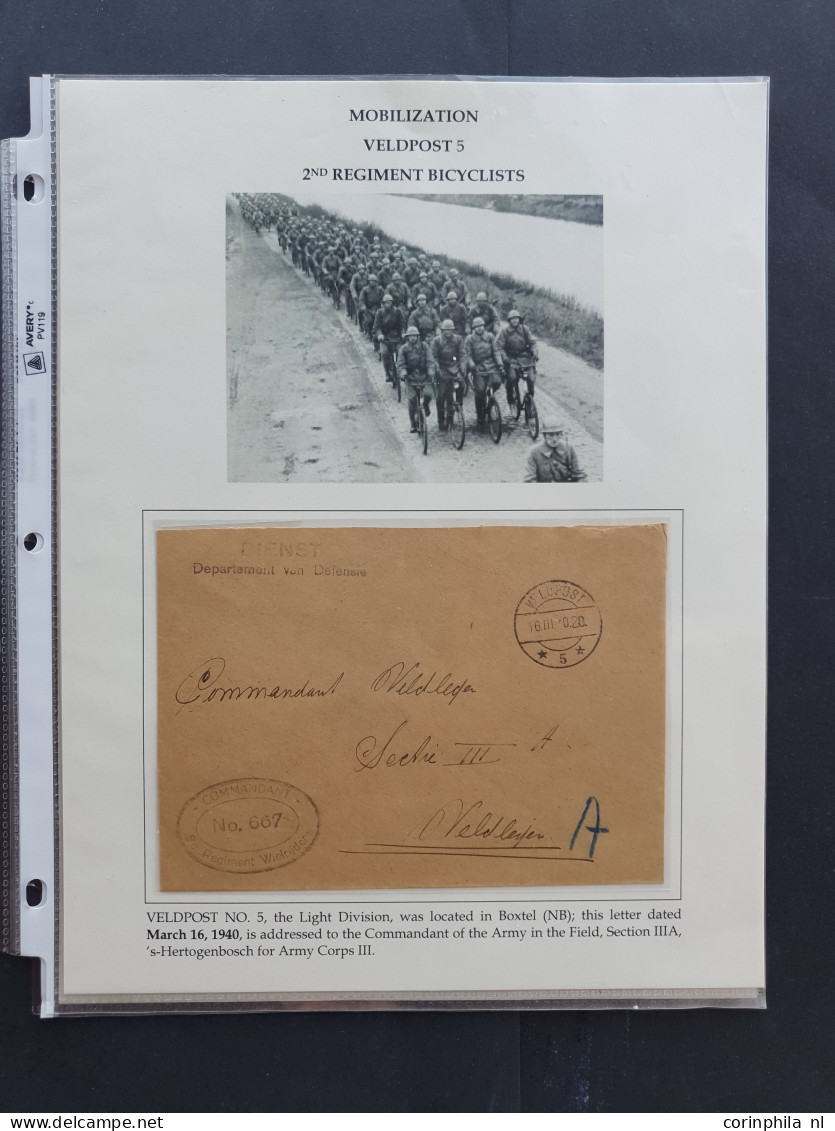Cover 1940-1945, veldpost (19 poststukken) w.b. enkele mobilisatiestukken 1940 en 9 brieven april t/m november 1945 die 