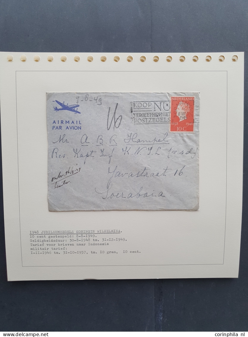 Cover 1945-1948 uitgebreide collectie enkelfrankeringen (ca. 100 stuks) w.b. gedrukte stukken, luchtrecht, militair tari