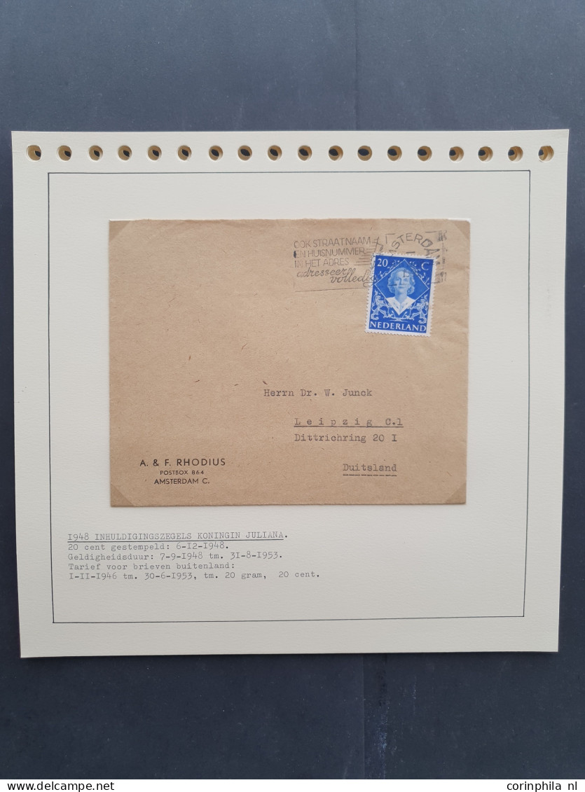 Cover 1945-1948 uitgebreide collectie enkelfrankeringen (ca. 100 stuks) w.b. gedrukte stukken, luchtrecht, militair tari