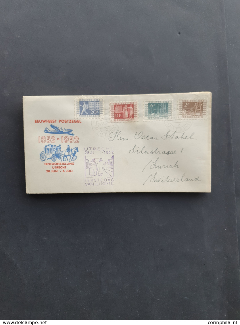 Cover 1950-1960, betere fdc's engros vanaf E3 w.b. veel naar het buitenland verzonden in schoenendoos