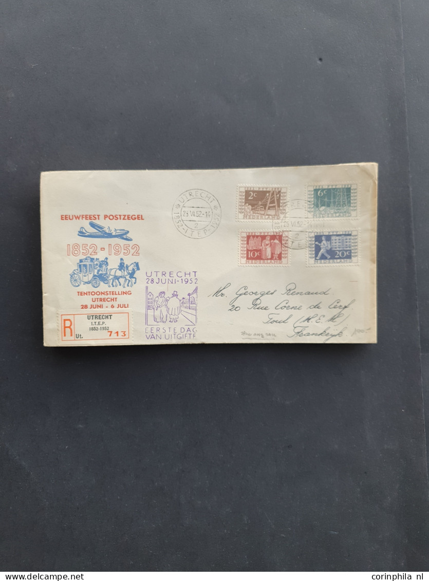 Cover 1950-1960, betere fdc's engros vanaf E3 w.b. veel naar het buitenland verzonden in schoenendoos