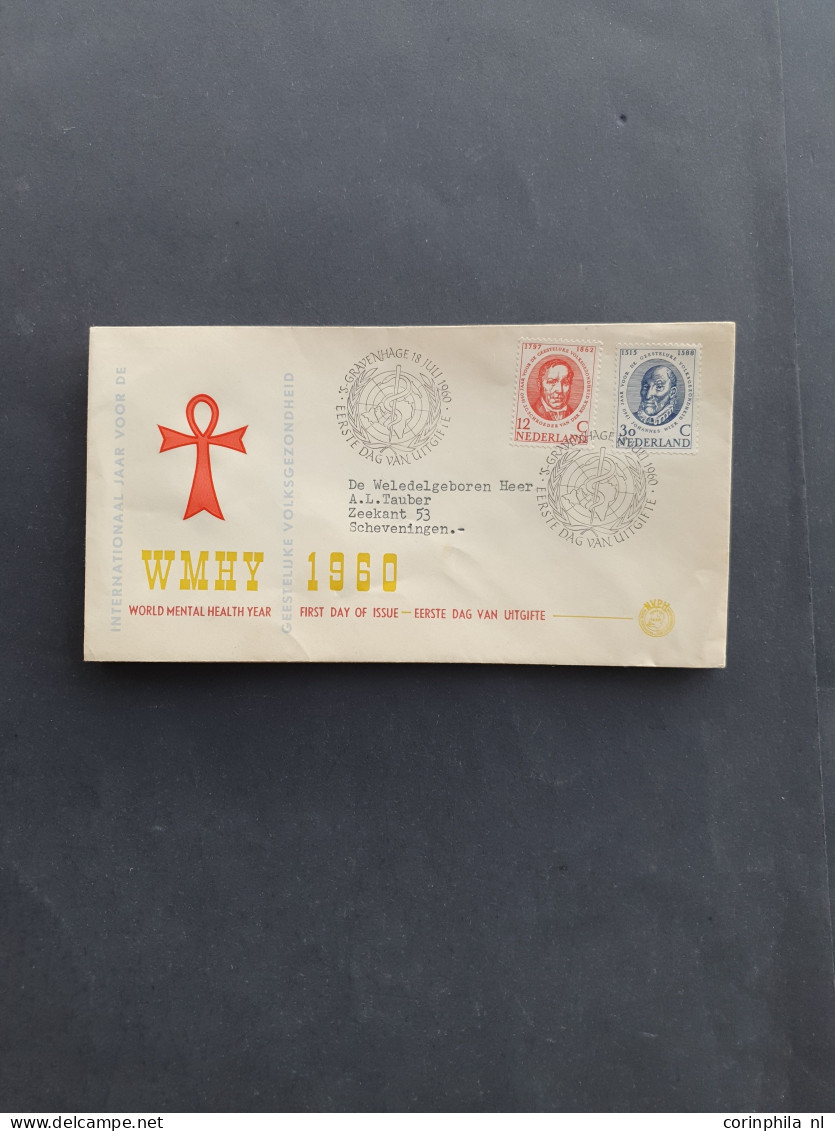 Cover 1950-1960, betere fdc's engros vanaf E3 w.b. veel naar het buitenland verzonden in schoenendoos