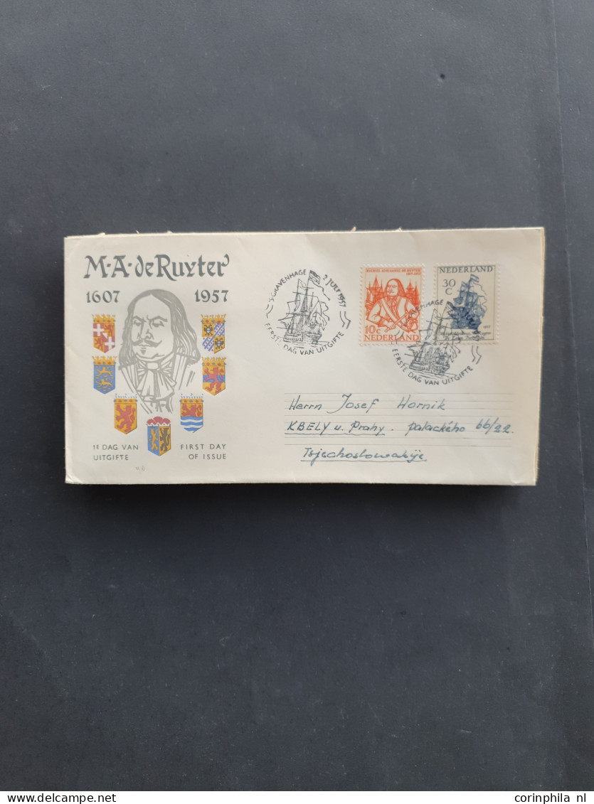 Cover 1950-1960, betere fdc's engros vanaf E3 w.b. veel naar het buitenland verzonden in schoenendoos