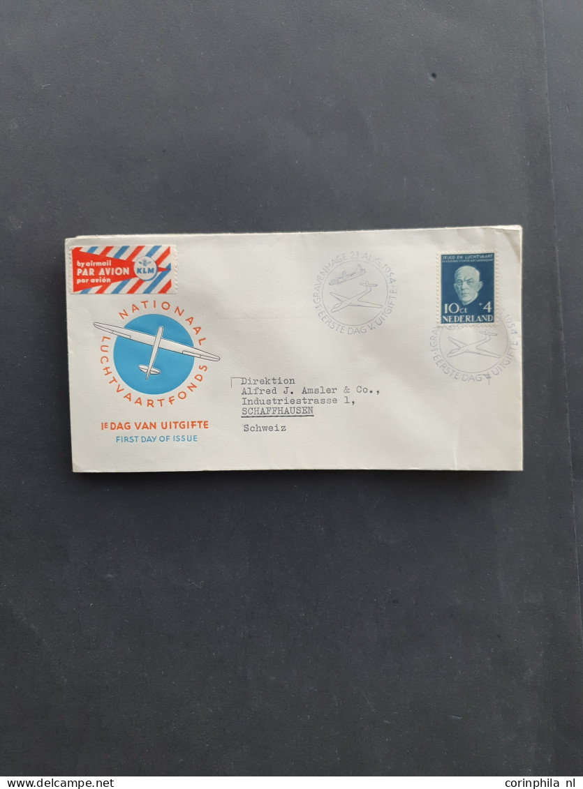 Cover 1950-1960, betere fdc's engros vanaf E3 w.b. veel naar het buitenland verzonden in schoenendoos