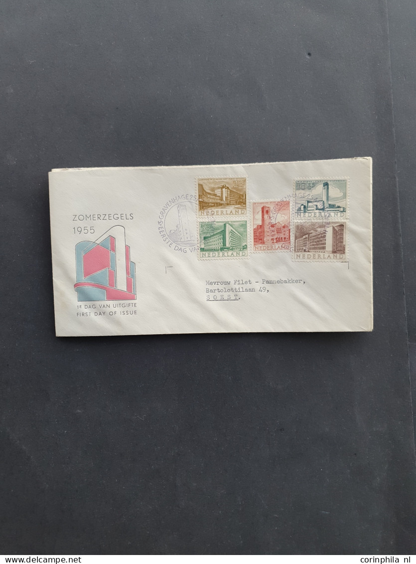 Cover 1950-1960, betere fdc's engros vanaf E3 w.b. veel naar het buitenland verzonden in schoenendoos