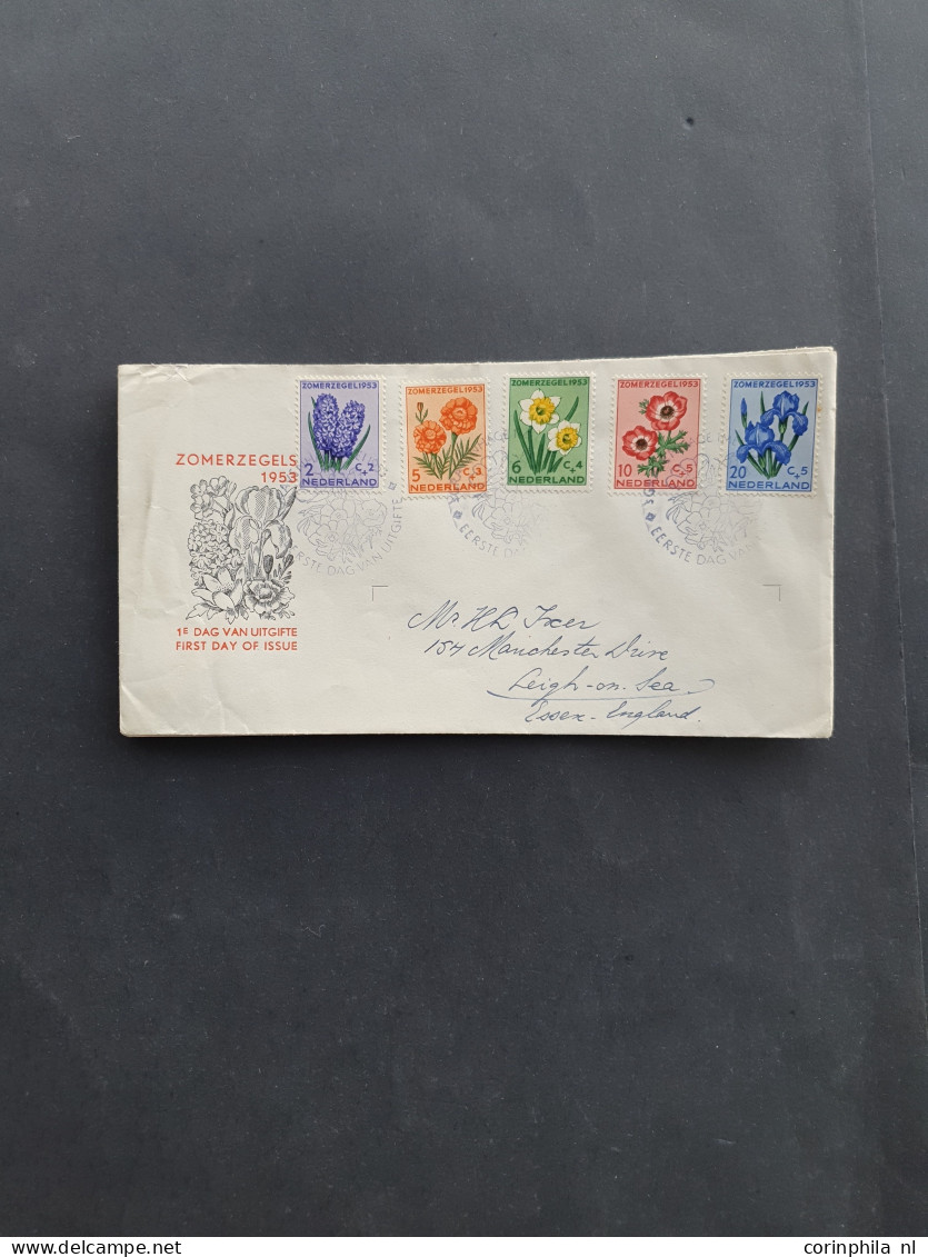 Cover 1950-1960, betere fdc's engros vanaf E3 w.b. veel naar het buitenland verzonden in schoenendoos