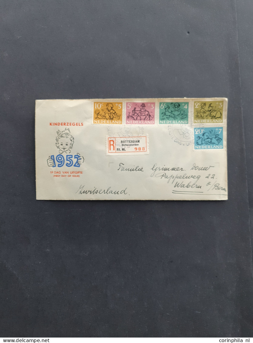 Cover 1950-1960, betere fdc's engros vanaf E3 w.b. veel naar het buitenland verzonden in schoenendoos