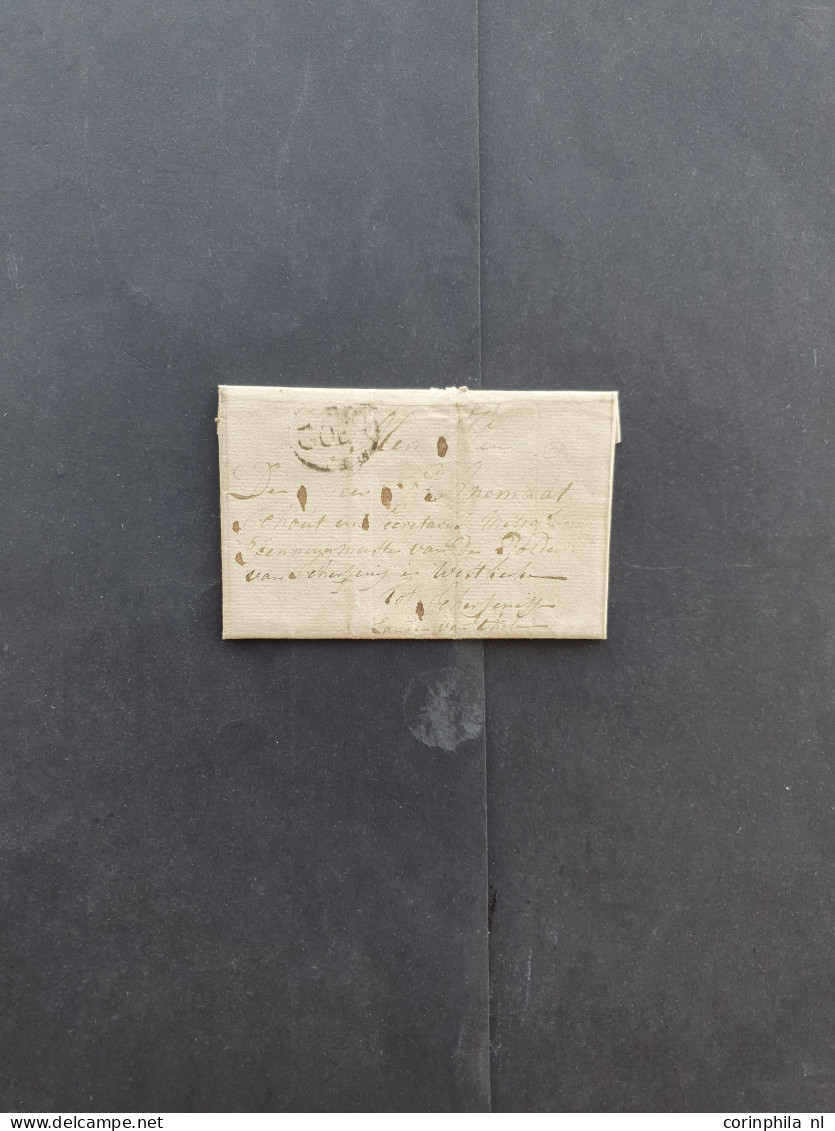 Cover 1796-1815, Voorfilatelie 12 Poststukken Met Enerzijds Omrande Vertrekstempels (o.a. Vlissingen, Goes, Gouda, Schoo - Collections