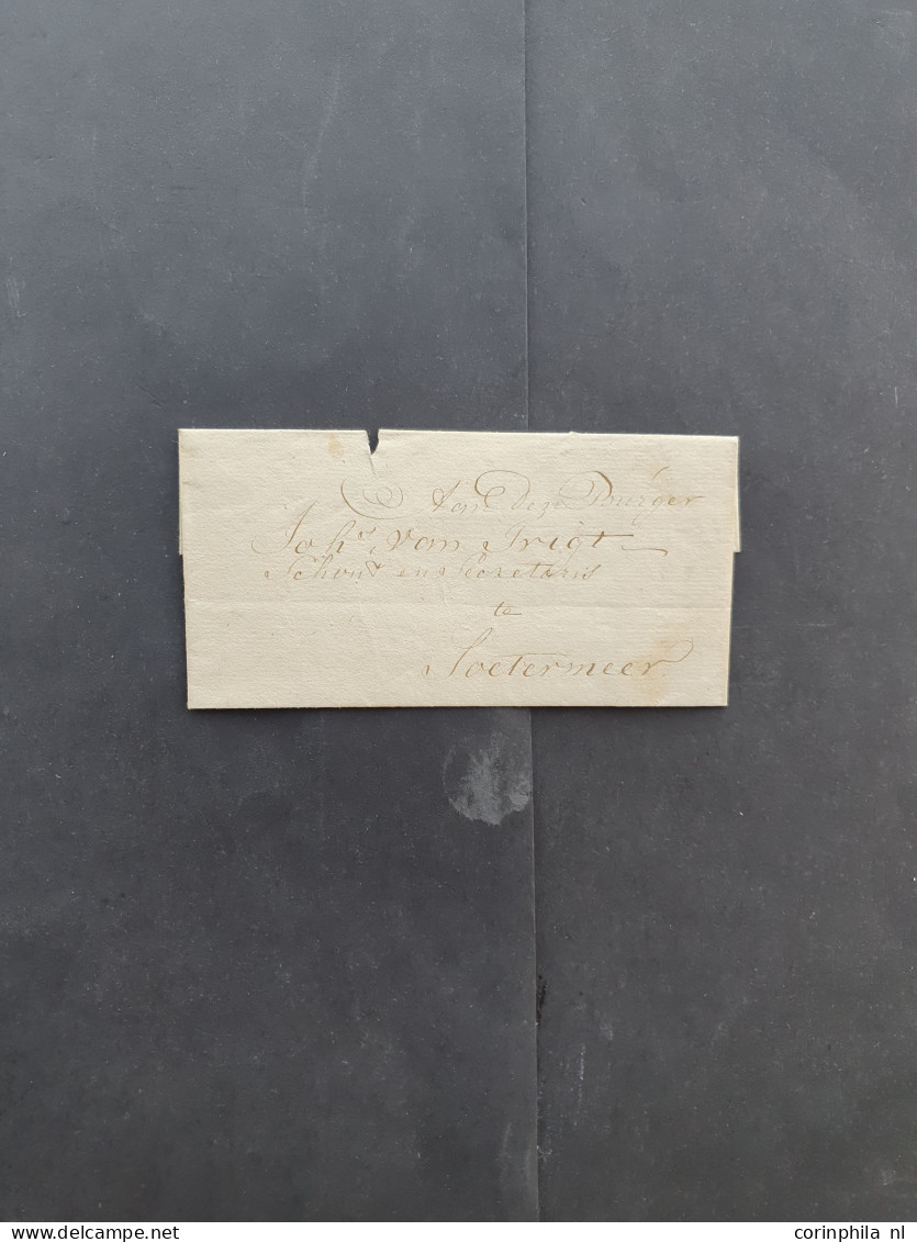 Cover 1796-1815, voorfilatelie 12 poststukken met enerzijds omrande vertrekstempels (o.a. Vlissingen, Goes, Gouda, Schoo