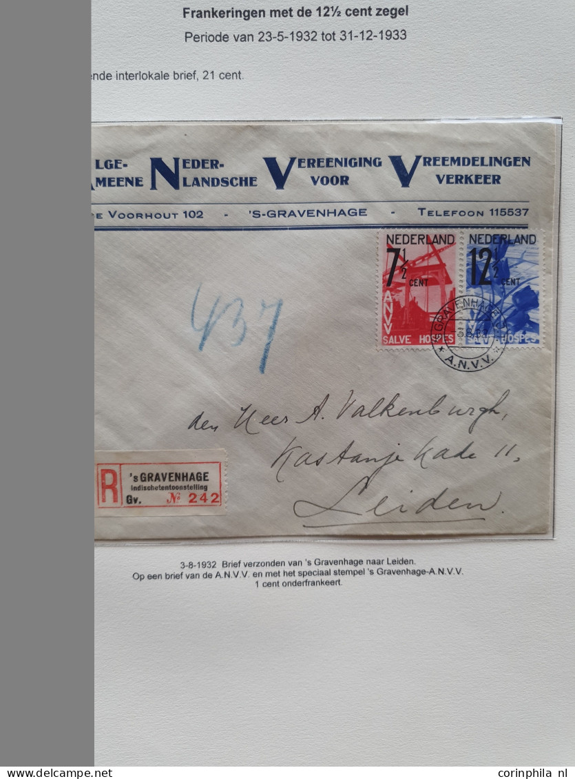 Cover 1932-1933, emissie ANVV, collectie van ca. 30 poststukken met beter materiaal (o.a. maximumkaart met de 2½ cent en