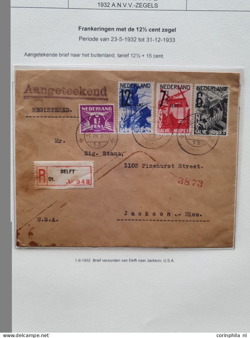 Cover 1932-1933, emissie ANVV, collectie van ca. 30 poststukken met beter materiaal (o.a. maximumkaart met de 2½ cent en