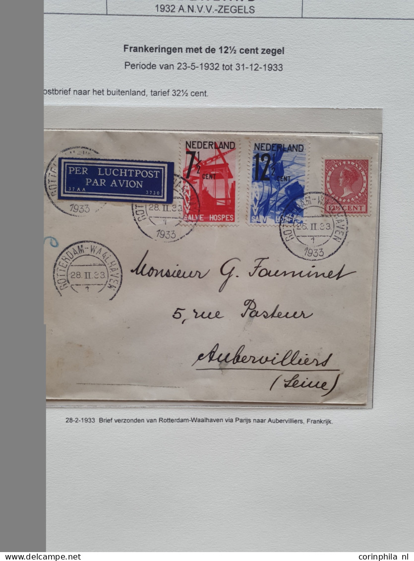 Cover 1932-1933, emissie ANVV, collectie van ca. 30 poststukken met beter materiaal (o.a. maximumkaart met de 2½ cent en