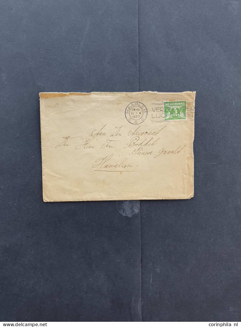 Cover 1937-1948, 10 poststukken w.b. 2 stukken ontwaard door rood Maritime Mail, Verbinding verbroken retour afzender op