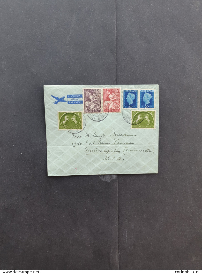 Cover 1937-1948, 10 poststukken w.b. 2 stukken ontwaard door rood Maritime Mail, Verbinding verbroken retour afzender op