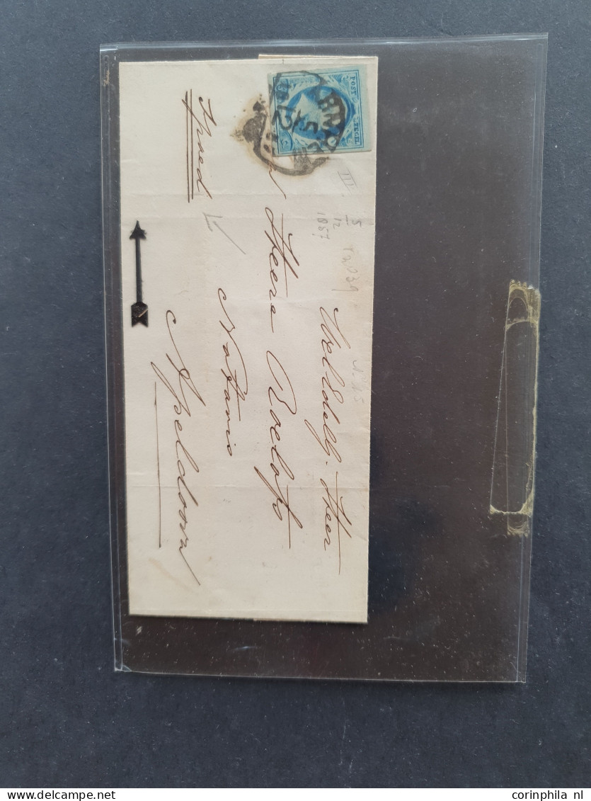 Cover 1852-1864, emissie 1852, 5 poststukken w.b. 1 ex. met Dokkum A op de 15 cent uit het Thorbecke archief.